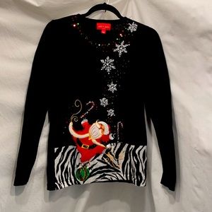 Christmas Santa Sweater jack b quick Snowflakes, Candy canes Sequins BLK Size S